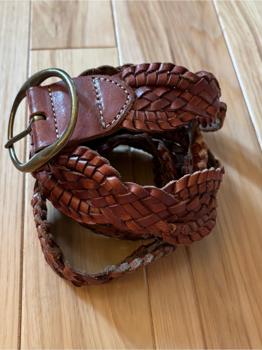 Vintage Y2K Gap Brown Braided Leather Belt Size Large